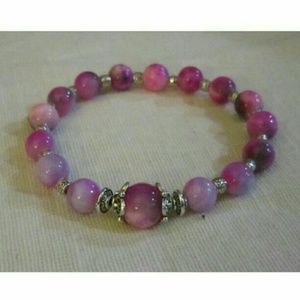 Pink Purple agate gemstones bracelet gift boxed